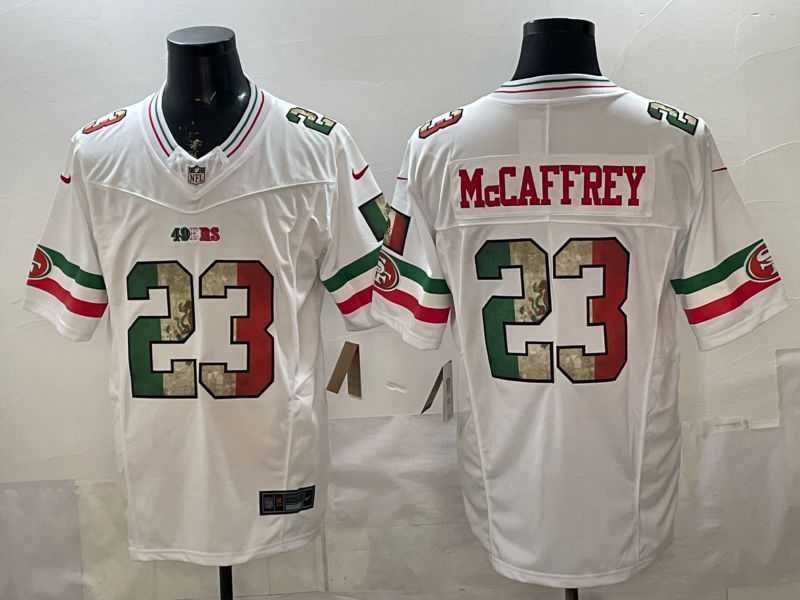 Men 2026 San Francisco 49ers #23 Mccaffrey White three generations Nike Limited NFL Jersey style 009